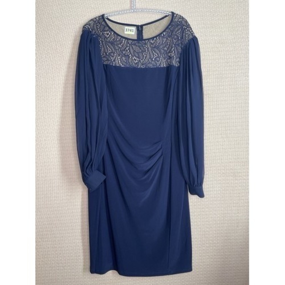 Lauren Ralph Lauren Blue Lace Yoke Ruched Sheath Midi Dress Women 16 China